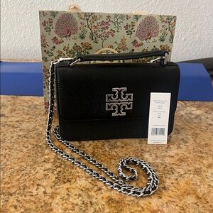 Tory Burch Black Crossbody Bag with Silver Accents